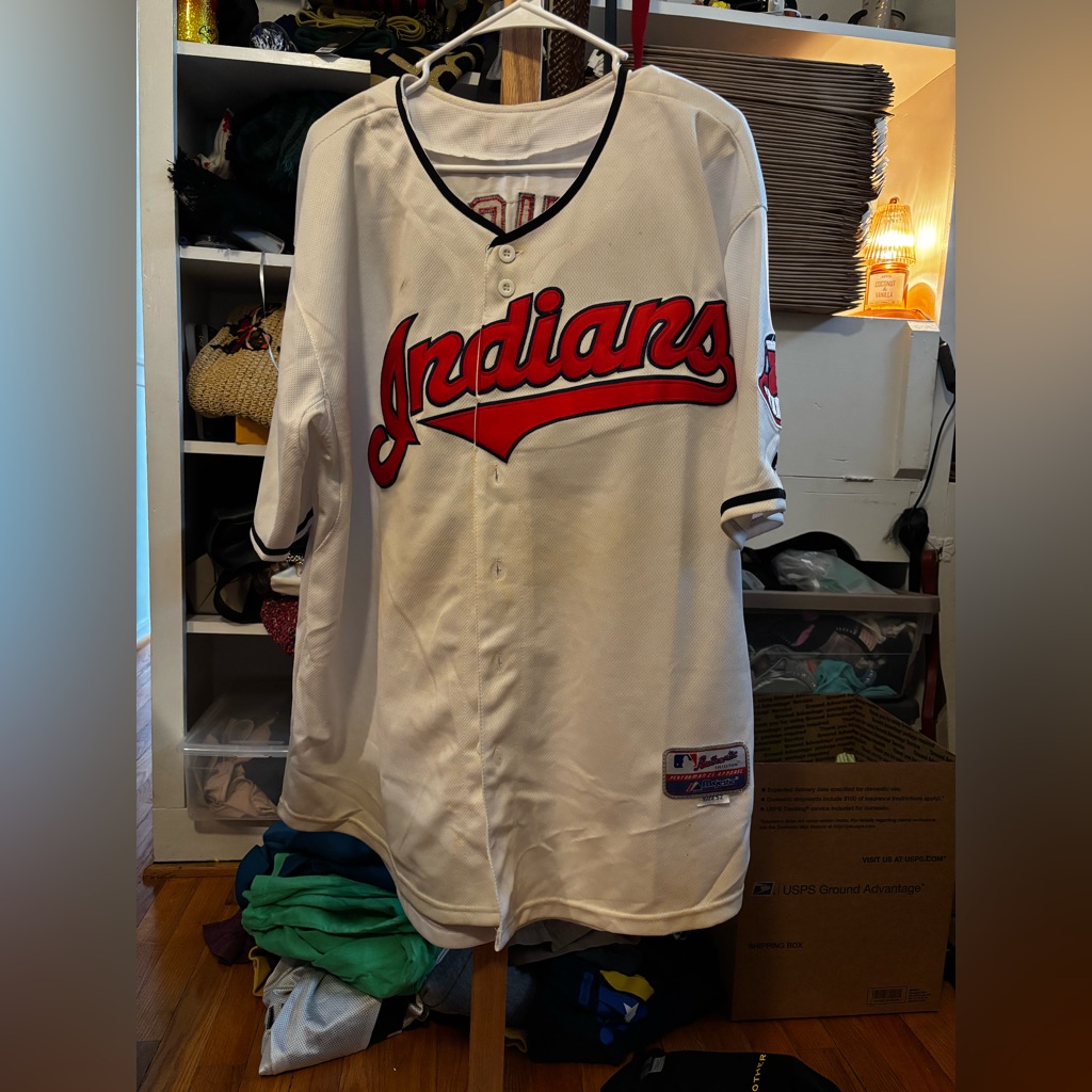 Majestic White Baseball Jersey With Blue And Red Patch
